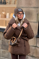 GLAMIFY EMBROIDERED CHOCOLATE BEANIE