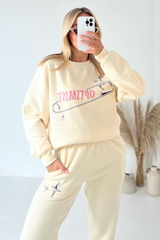 Optimist Ecru Printed Sweater Joggers Premium Loungewear Loungewear