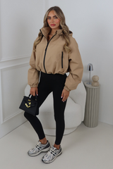 ROSIE BEIGE CROPPED HOODED PUFFER JACKET
