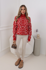 OTTIE RED DEER PRINT ZIP UP KNITTED CARDIGAN
