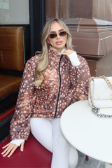 ALEXI RUST DEER PRINT FULL ZIP FLEECE JACKET