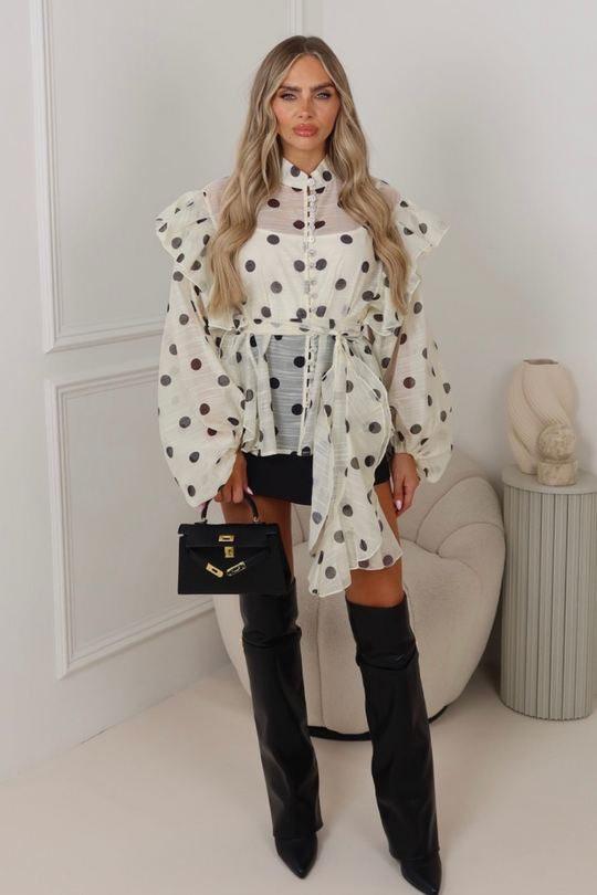Lottie beige polka dot sheer blouse