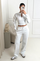 Dolly marl grey cinched waist sweatshirt & straight leg jogger loungewear