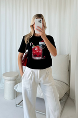 Christmas cocktail black printed t-shirt