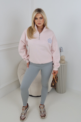 GLAMIFY BABY PINK EMBROIDERED ST MORITZ EVERYDAY ESSENTIAL 3/4 ZIP