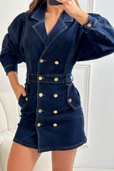 Riley dark denim puff sleeve mini dress