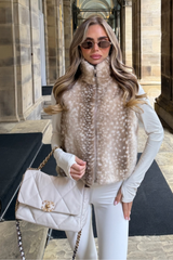 MABEL CREAM DEER PRINT FLUFFY GILET