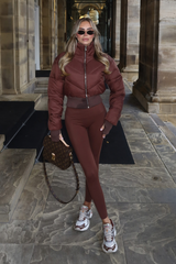 GRACE CHOCOLATE FITTED ZIP UP CROPPED PUFFER JACKET