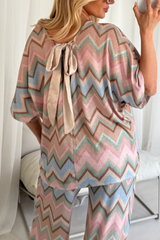 Sarah beige zig zag bow design top & trouser co ord One Size (6-12) co -ord