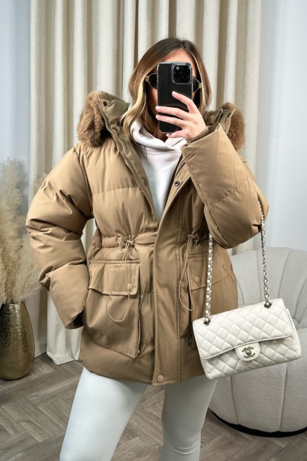 Short puffer coat 2025 with fur hood