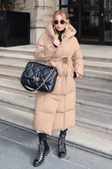 Willow camel long hooded puffer duvet coat