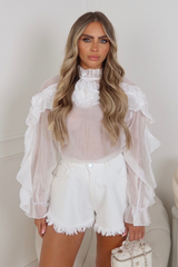 Charlotte white floral sheer ruffle shirt