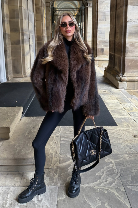 Blossom Chocolate Faux Fur Collared Jacket