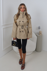 LORI BEIGE HIGH NECK BELTED TRENCH JACKET