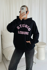 Studio leisure college black printed hoodie