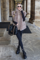 BRIONY MOCHA FUR ZIP UP GILET WITH LEATHER PANEL