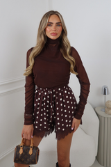 ELISHA CHOCOLATE POLKA DOT LACE EDGE SHORTS