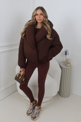 HOLLY CHOCOLATE OVERSIZED COLLAR PUFFER JACKET