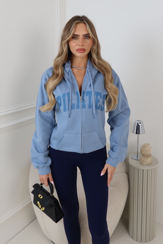 PILATES BLUE PRINTED FULL ZIP HOODIE