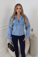 PILATES BLUE PRINTED FULL ZIP HOODIE