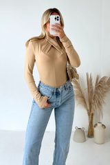 Maisey beige twist neck long sleeve top