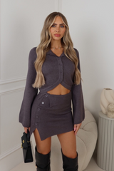 Lucy charcoal button up knit skirt co ord