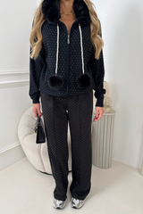 ELODIE BLACK DIAMONTE DRAWSTRING TROUSERS