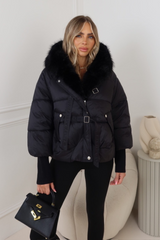 Layla Black puffer faux fur coat