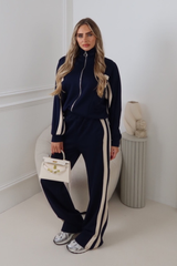 FRANKIE NAVY DOUBLE STRIPED TROUSER LOUNGEWEAR SET