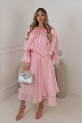 REBECCA PINK CHIFFON MAXI DRESS