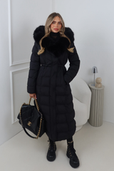 DELPHINE BLACK LONG FUR COLLAR PUFFER JACKET