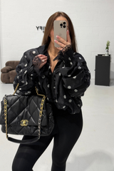 PIPPA BLACK POLKA DOT  LACE HOODED BOMBER JACKET