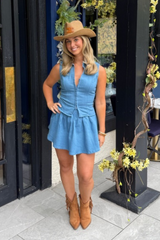 Luci blue denim contrast waistband mini skirt