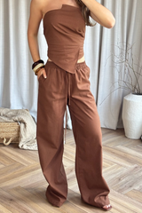 Sammy chocolate brown wide leg linen trousers