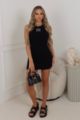Gege embroidered black ribbed mini dress
