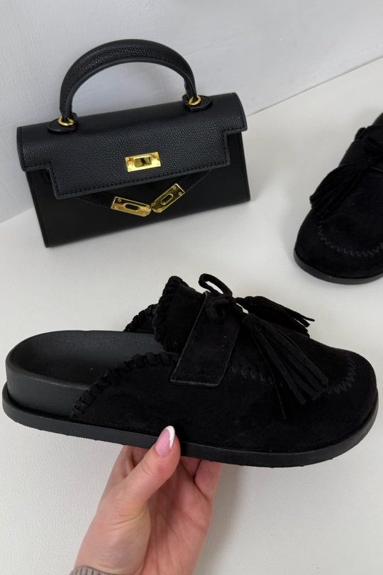 KIKI BLACK TASSLED MULES