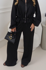 REMI BLACK DIAMANTE WIDE LEG JOGGERS