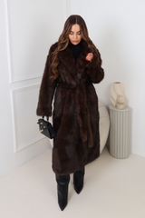Josie chocolate long faux fur coat