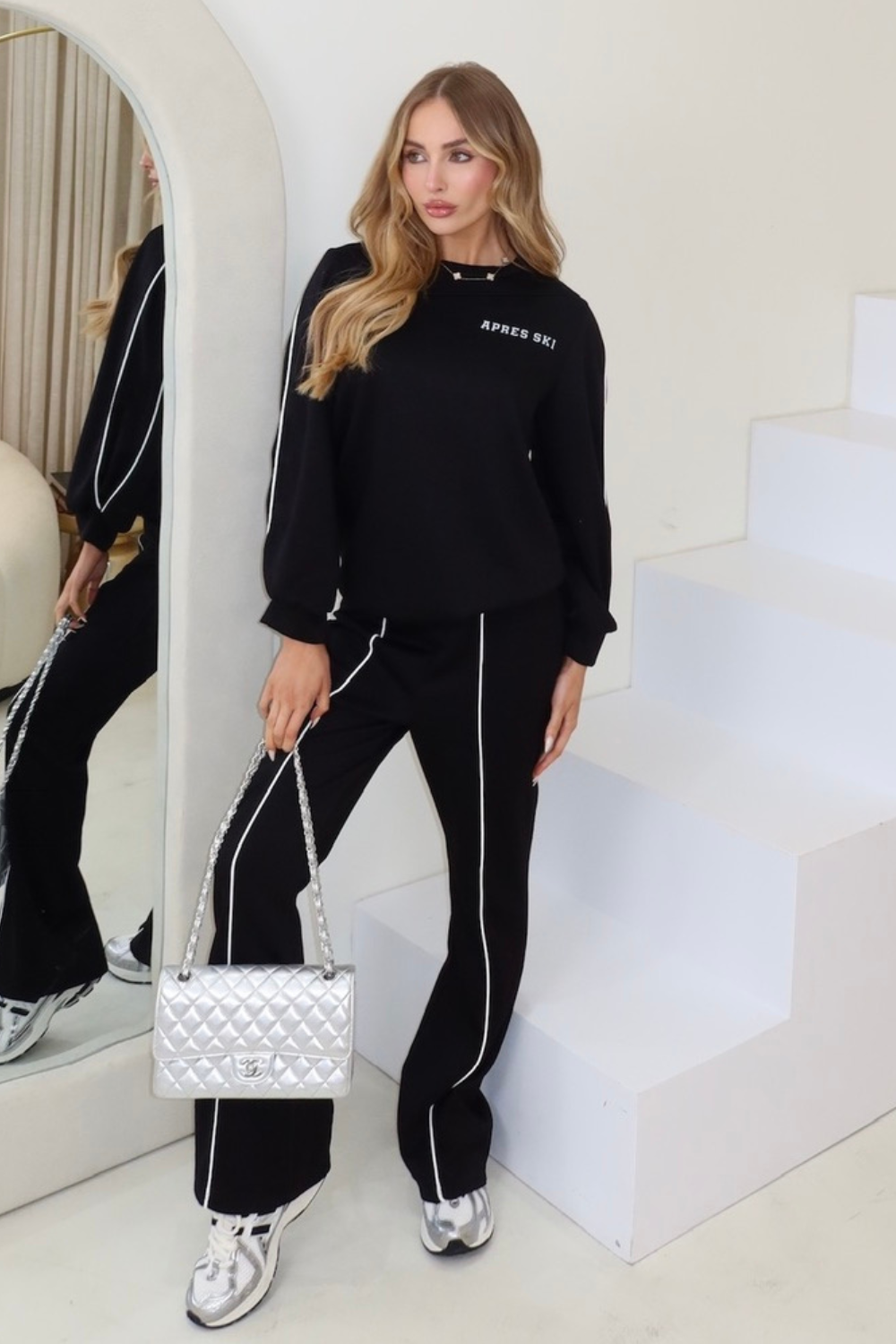 Apres ski black sweater flared pants loungewear – Glamify Famous