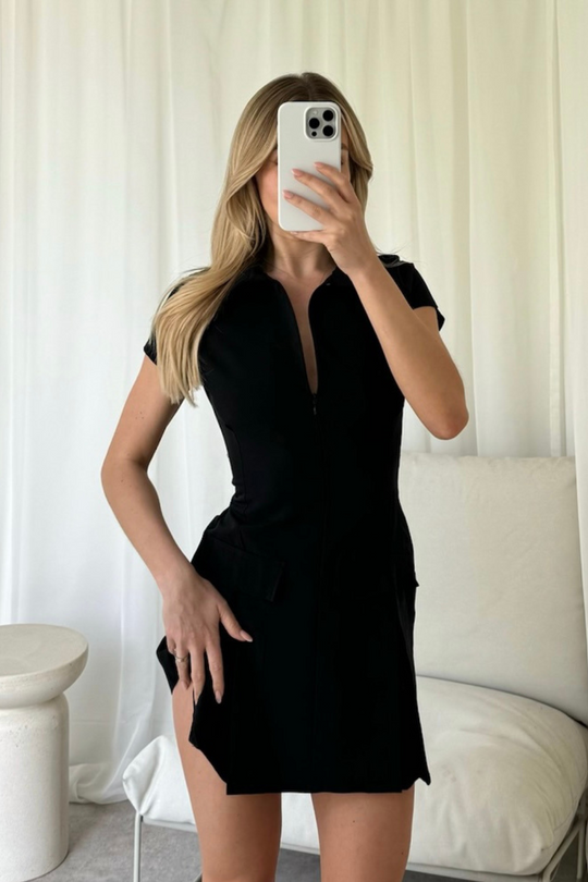 Natasha black pleated tennis dress