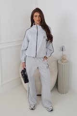 GEGE EMBROIDERED LAUREN GREY CONTRAST PIPING ZIP JACKET & TROUSER LOUNGEWEAR