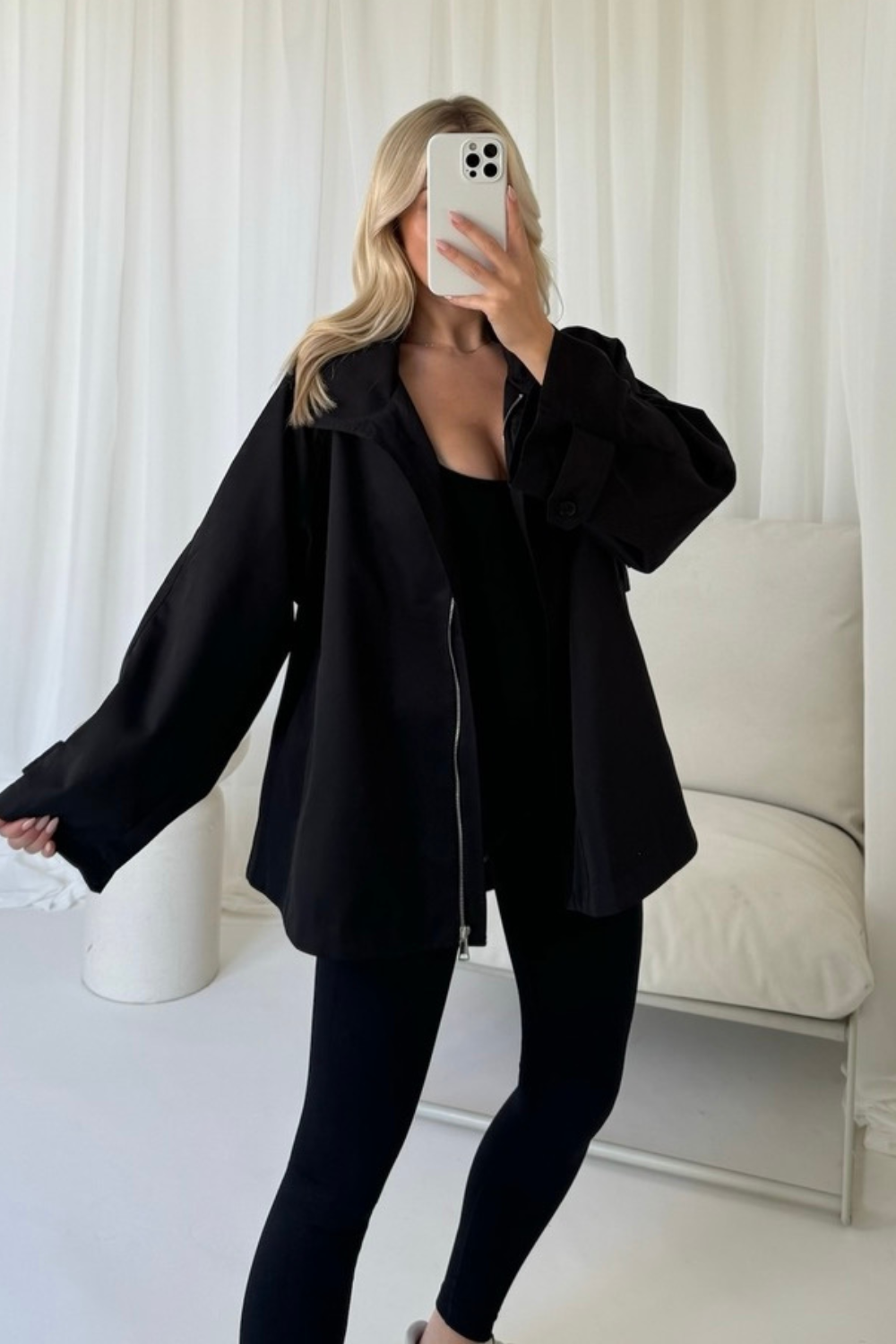 Lauren black mid length trench coat Glamify Famous For Loungewear