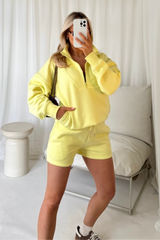 Amy yellow 3/4 zip sweater shorts loungewear