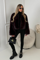 LAUREN DARK CHERRY FAUX FUR JACKET