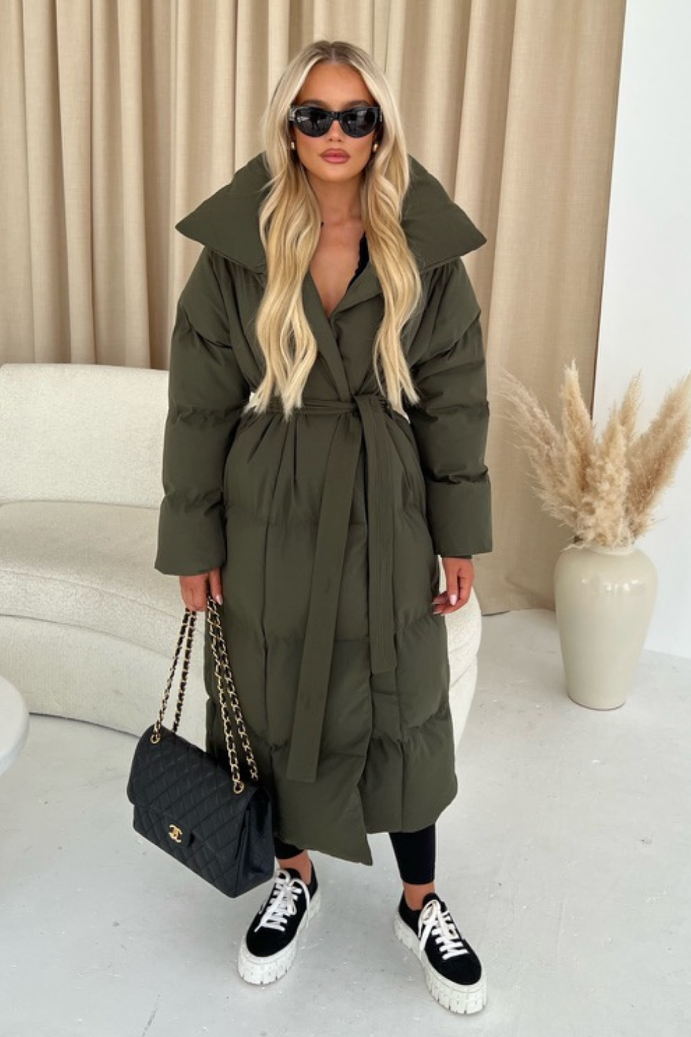 Khaki long 2025 puffer coat