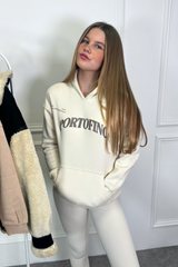 Mini Portofino ecru embroidered hoodie