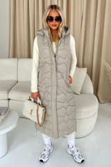 Maria Beige Geometric Puffer Gilet Coats & Jackets