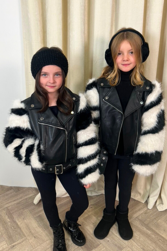 Mini Lila black faux fur leather jacket