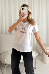 Yappy hour white printed t-shirt