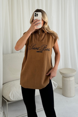 Saint Barts camel embroidered knit 3/4 zip sweater vest